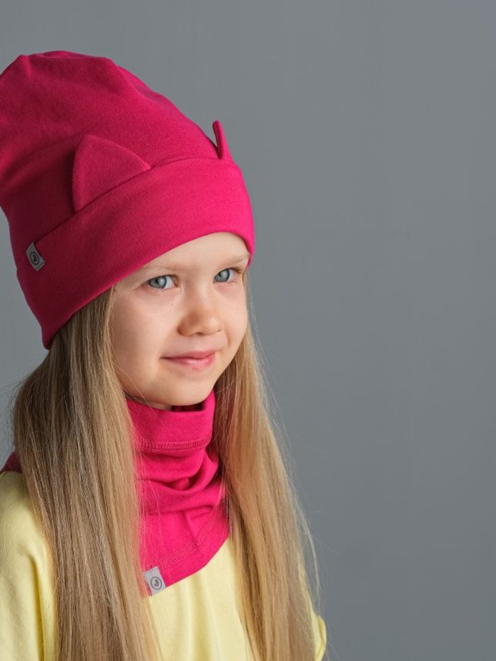 Комплект Шапка трикотажная+снуд (Малина) с ушками КИС*