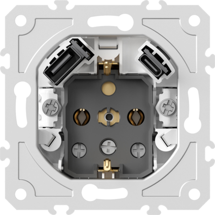 Механизм розетки Schuko 16А 250 В~ с зарядным устройством USB A+C,  5V/3A,  мощность 20W,  на винтах