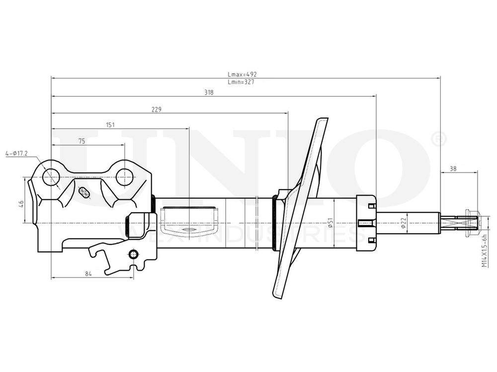 Амортизатор газовый передней подвески левый UNIO SAB-10100