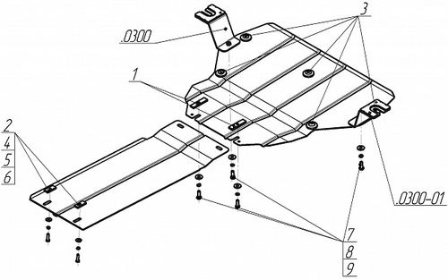 Усиленная защита Motodor картера двигателя, кпп. 2 мм, сталь. для Mercedes V-class/Vito 2014- арт.01233