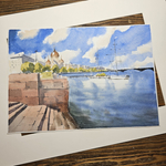 Картина авторская акварельная в паспарту 30х40 см на стену для интерьера "Набережная в Питере"