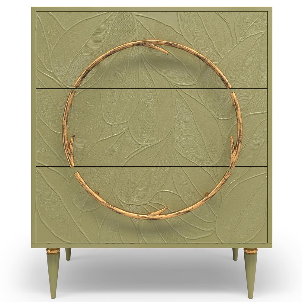 Комод Арт Колор leaves Классик Голд с 3 ящиками Зеленая олива