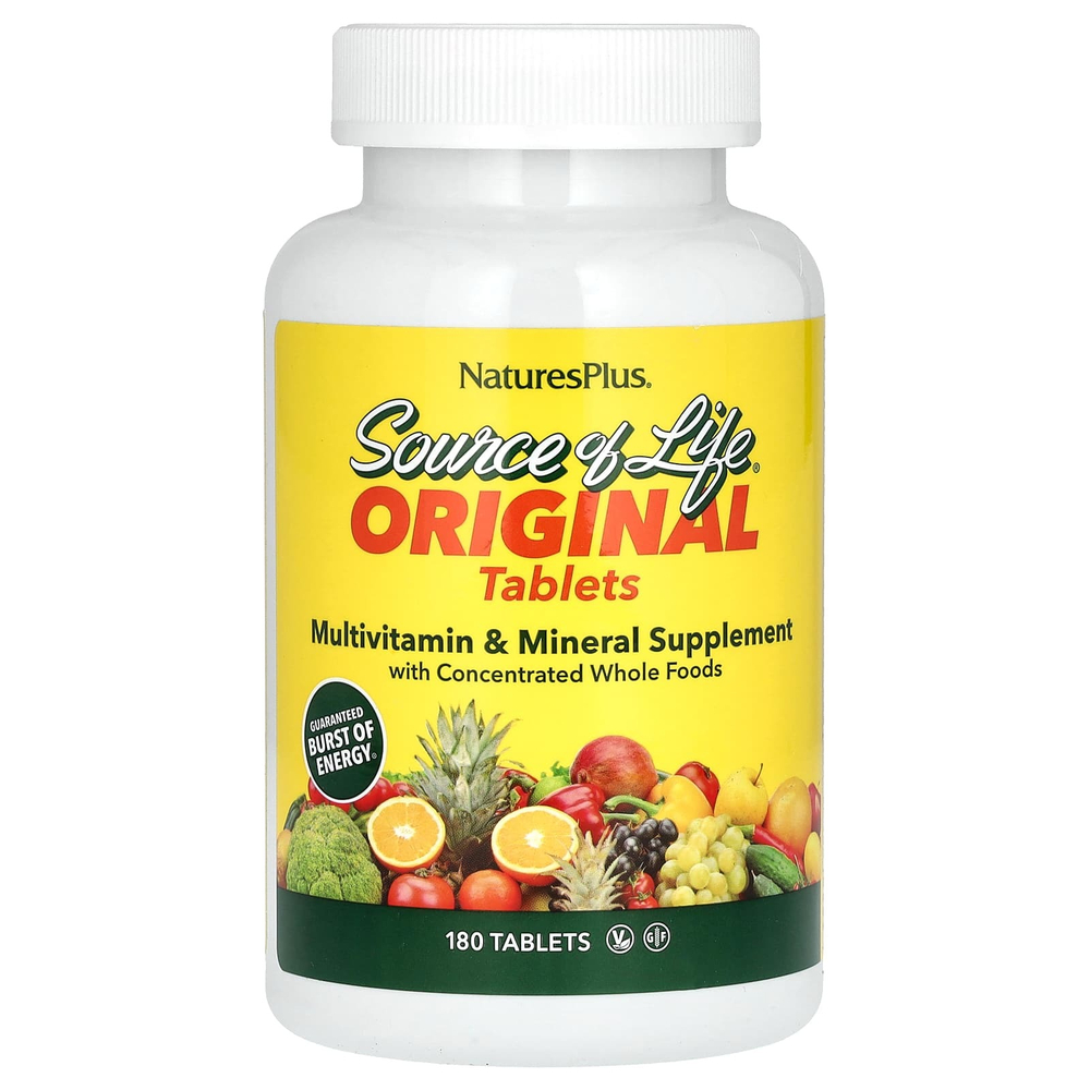 NaturesPlus, Source of Life, оригинальные таблетки, мультивитаминная и минеральная добавка, 180 таблеток