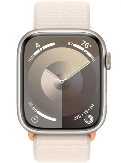 Apple Watch Series 9, 45 мм, алюминий цвета "сияющая звезда", спортивный ремешок "сияющая звезда"