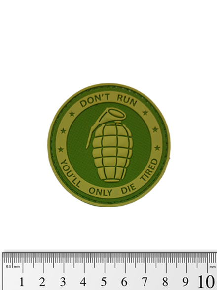 Шеврон Don't Run. Граната PVC 6 см. Олива