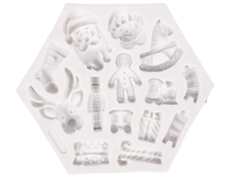 Молд силиконовый "Новогодняя открытка" / Форма 3D Санта Клаус, олень, имбирный человечек / для мыла, воска, глины, самозатвердевающих масс