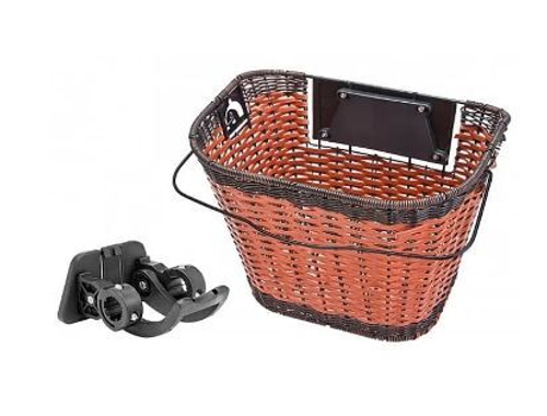 Велокорзина передняя JL-262 с быстросьем. креп., плетеная, сталь/пластик, черно-коричневая, арт. 270067 (10216170/281021/0322333, Китай)