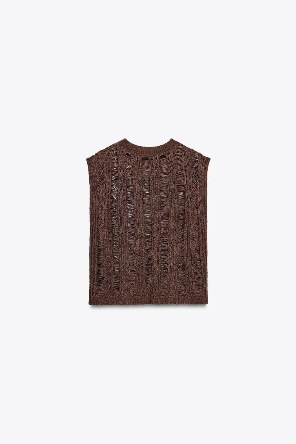 ZARA ТРИКОТАЖНЫЙ ТОП, КОРИЧНЕВЫЙ