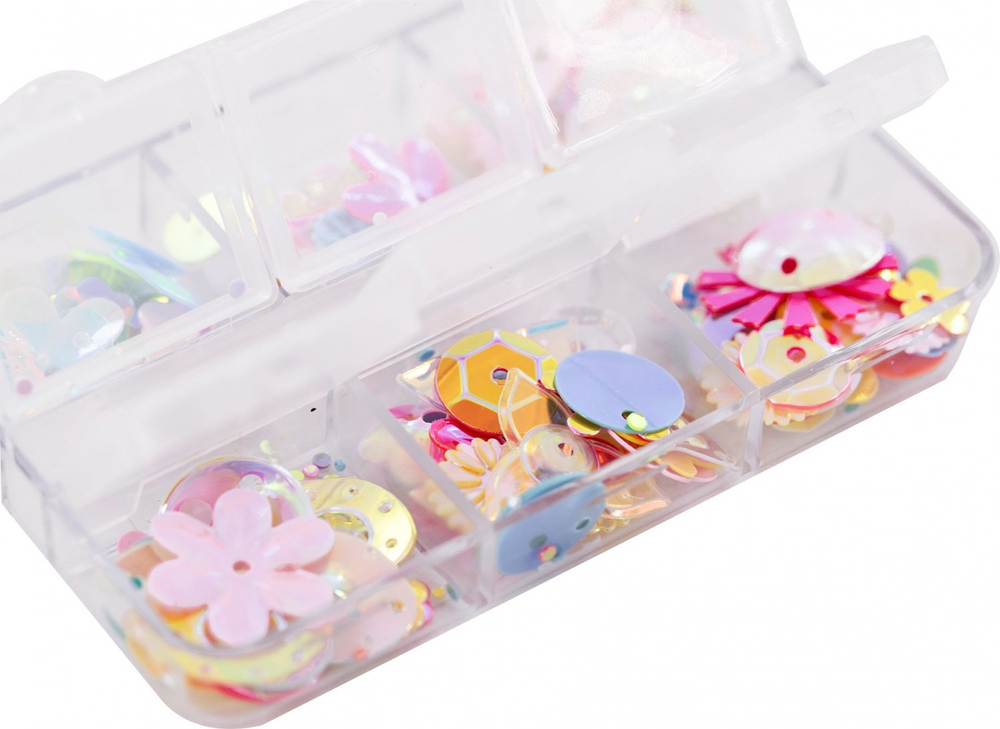 Набор для создания украшений-пайетки Alingar, 75х50х10 мм, "Sequins", фигурные(микс), пластик. пенал органайзер