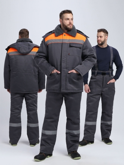 Костюм зимний Труженик-Ультра-1 СОП (тк.Смесовая,210) брюки, т.серый/оранжевый