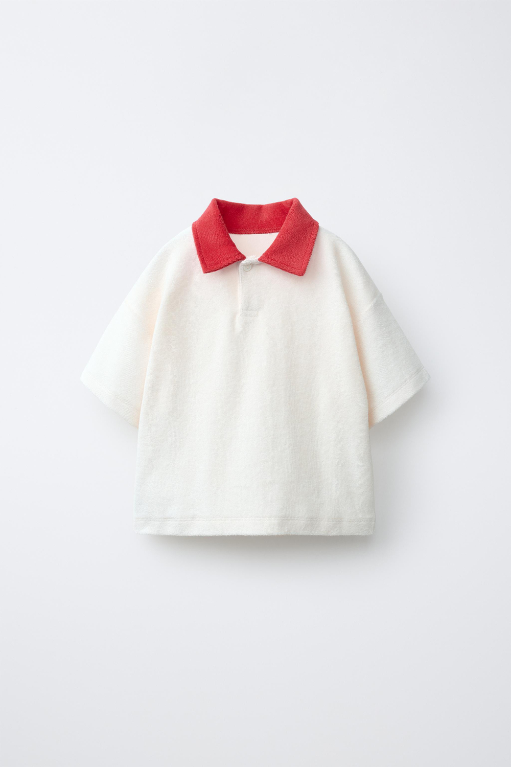 ZARA ФУТБОЛКА ПОЛО ИЗ МАХРОВОЙ ТКАНИ, КРАСНЫЙ