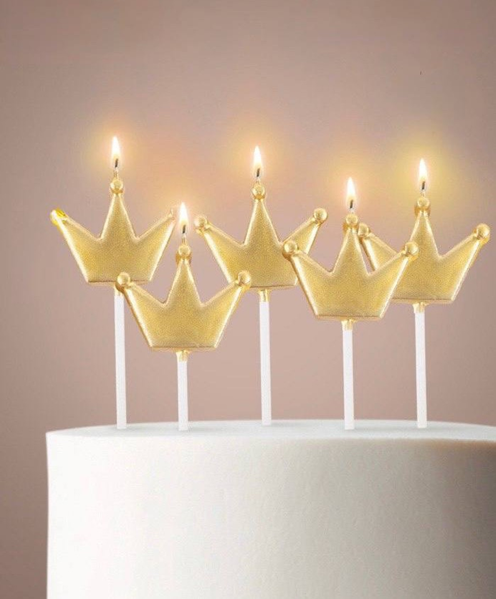 Свечи-фигуры «Корона» в золотом цвете с держателями 8 см, 5 шт.