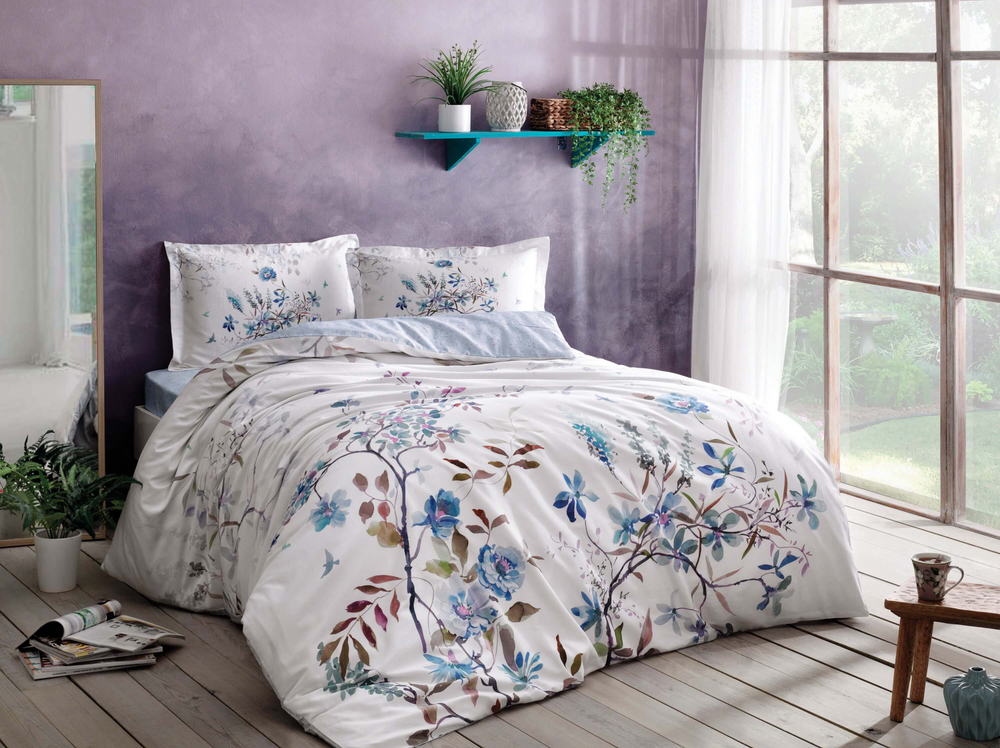 Комплект постельного белья ТАЧ Сатин 2-спальный "LINDY" V02-Голубой