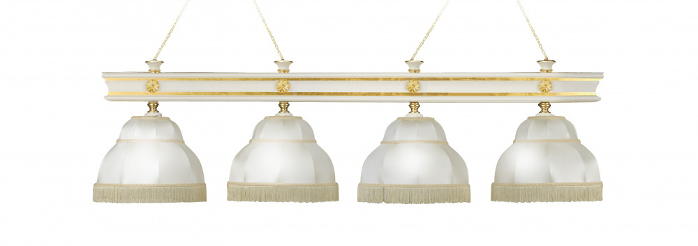 Лампа Моцарт 4пл. ясень (Blanco plumon,бархат зеленый,бахрома желтая,фурнитура золото)