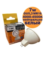 Светодиодная LED лампа MR16 Ecola 7W GU5.3 нейтр 5шт
