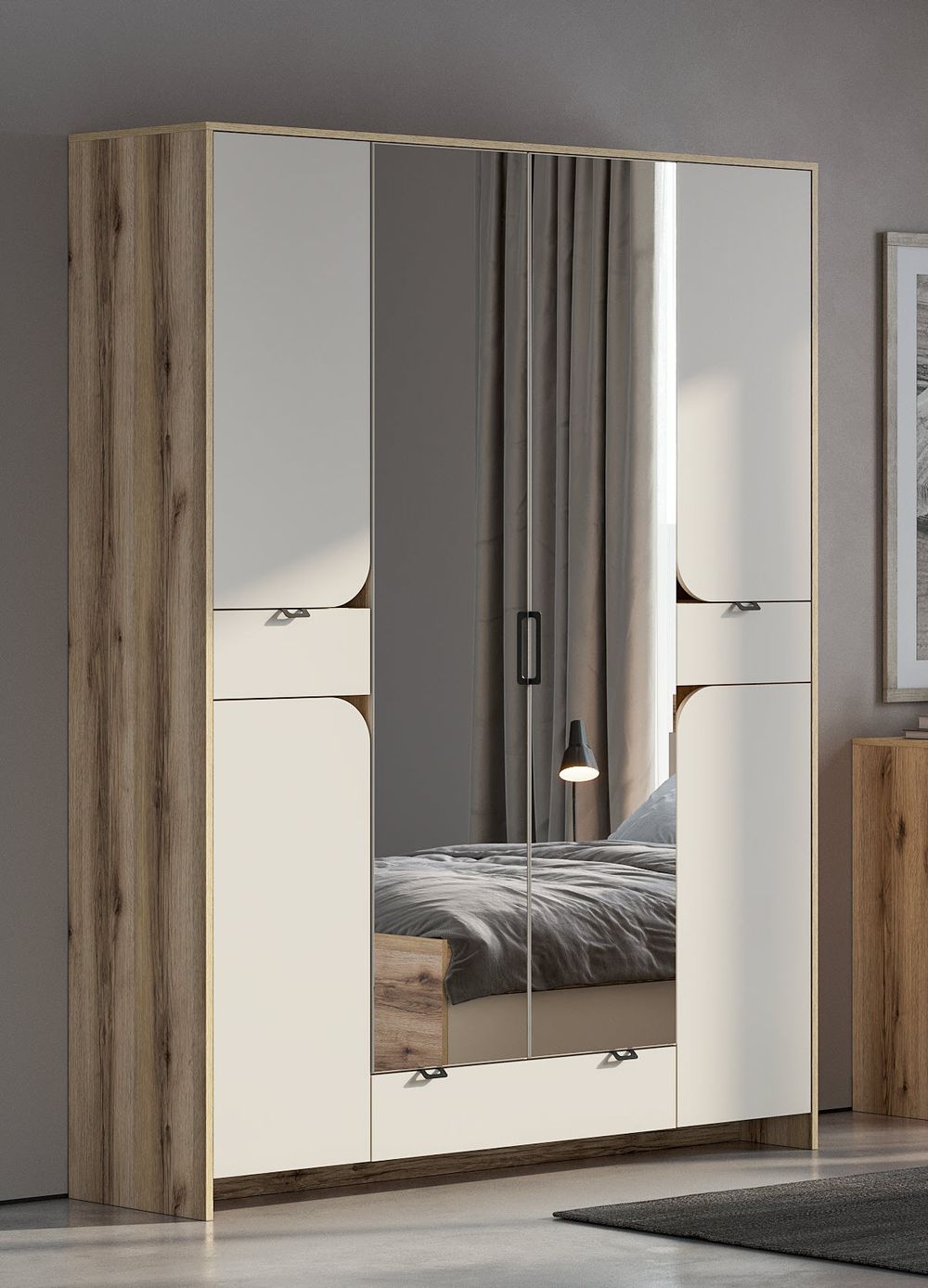 Шкаф 4-х. ств. Дел.свет./сатин