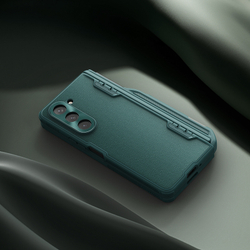 Чехол зеленого цвета от Nillkin с вставки из кожи на Samsung Galaxy Z Fold 5, серия CamShield Fold Leather, в комплекте со съемным держателем для S Pen