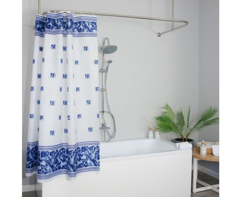 Штора для ванн T2023-004 Синий мрамор 180х180 см полиэстер с кольцами аксессуар для ванной комнаты