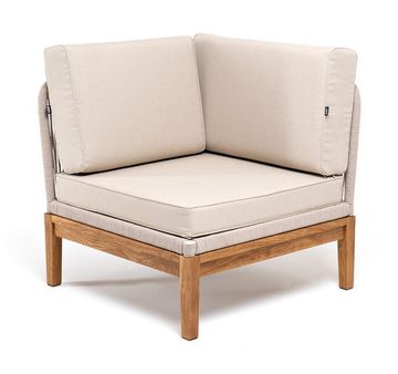 "Канны" угловой модуль плетеный из роупа, основание дуб, роуп бежевый круглый, ткань бежевая 15052