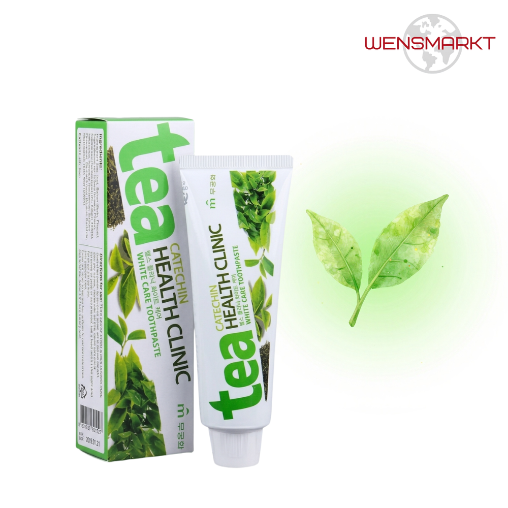 Зубная паста «Tea Catechin Health Clinic» отбеливающая с экстрактом зеленого чая, 110 г (Корея)