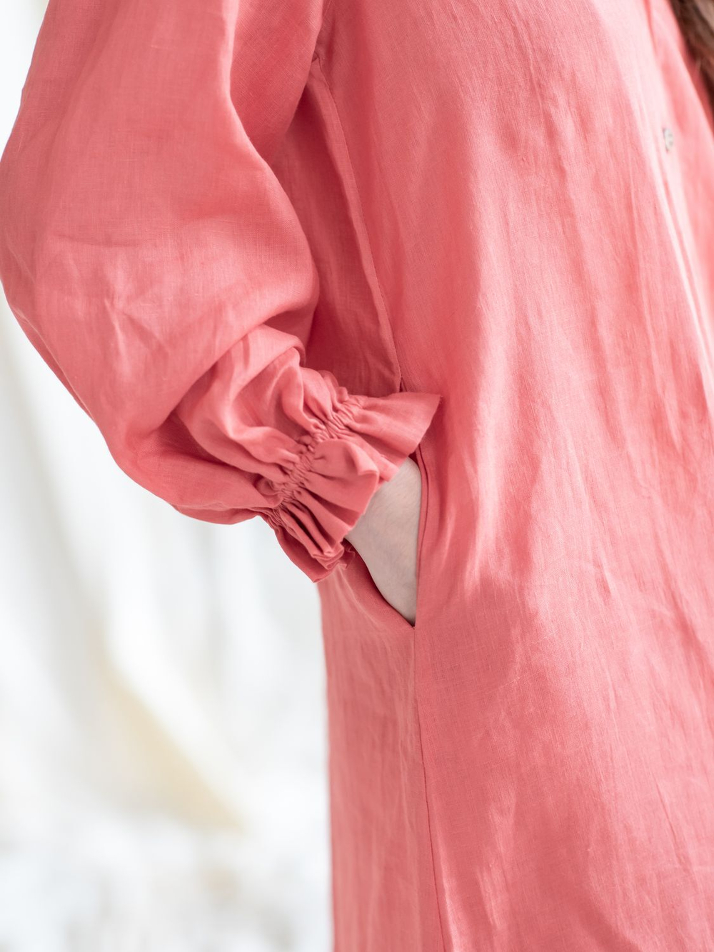 Льняное бохо платье (малиновый)