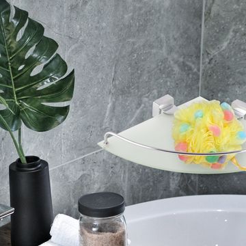 Полка угловая стеклянная на стальном креплении Besser BS 8817 (28,5х28,5х6 см)