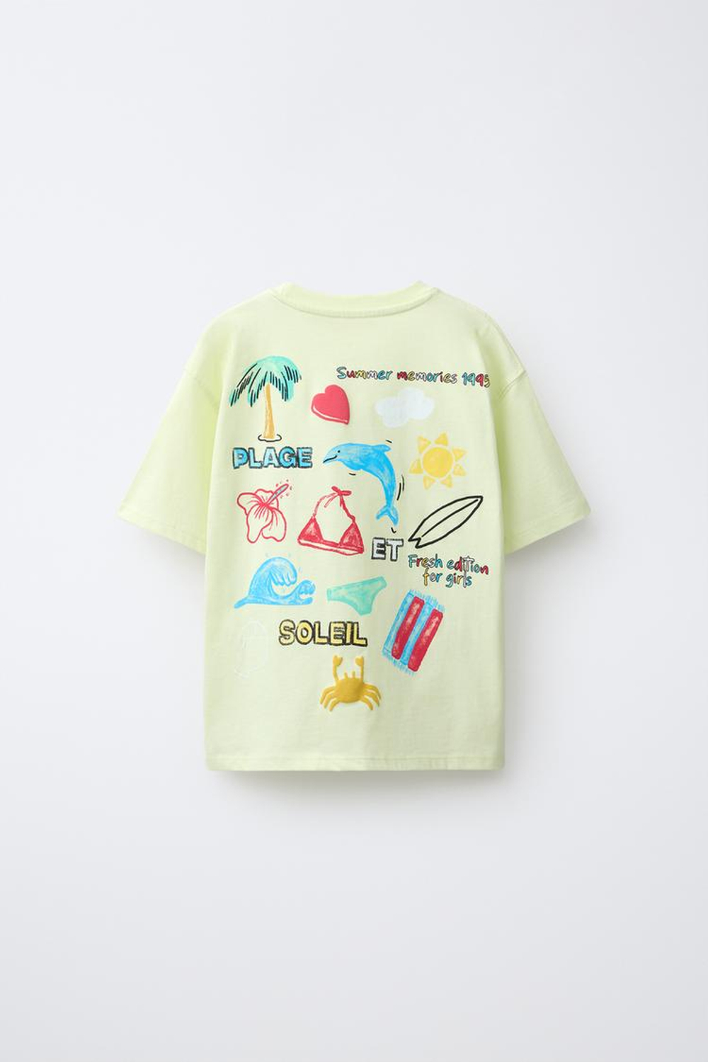 ZARA ФУТБОЛКА С ПРИНТОМ «ПЛЯЖ», ЛАЙМОВЫЙ