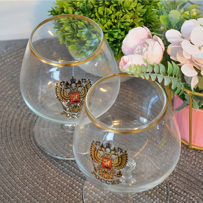 Набор фужеров для коньяка 2шт 430мл с золотой каймой "Золотой герб России"