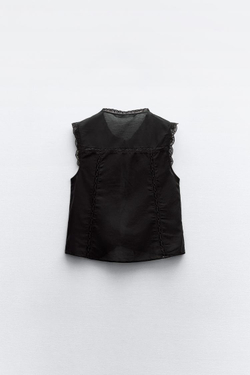 ZARA ТОП С ВЫШИВКОЙ И ЗАВЯЗКАМИ, ЧЕРНЫЙ