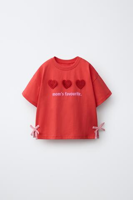 ZARA ФУТБОЛКА С ЦВЕТОЧНЫМИ ДЕТАЛЯМИ КРОШЕ, КРАСНЫЙ