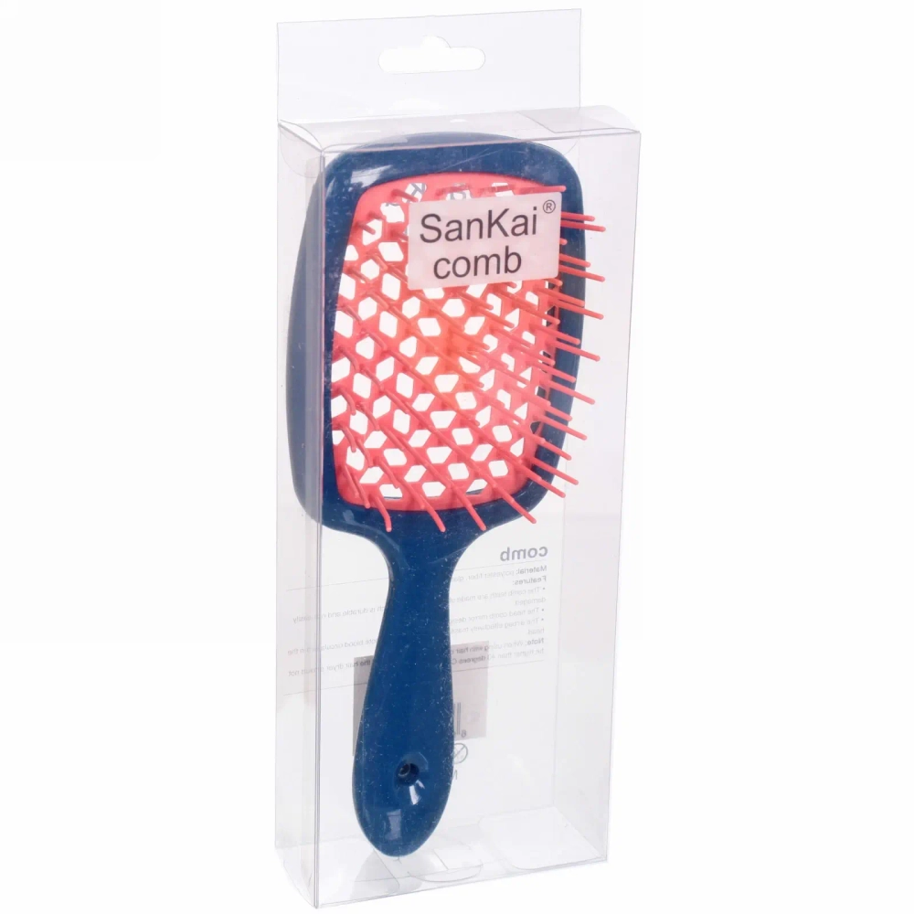Расческа массажная «Magic Style», прямоугольная, цвет синий/оранжевый, 20,3*8,3см (в пластиков.коробке)