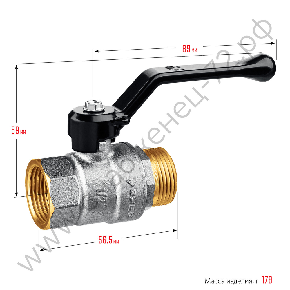 ЗУБР d 1/2″, ручка-рычаг, Шаровой кран (51324-1/2)