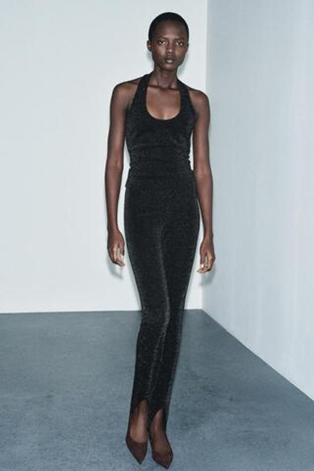 ZARA ЛЕГИНСЫ-ФУЗО ИЗ ЭЛАСТИЧНОЙ ТКАНИ С БЛЕСКОМ, ЧЕРНЫЙ