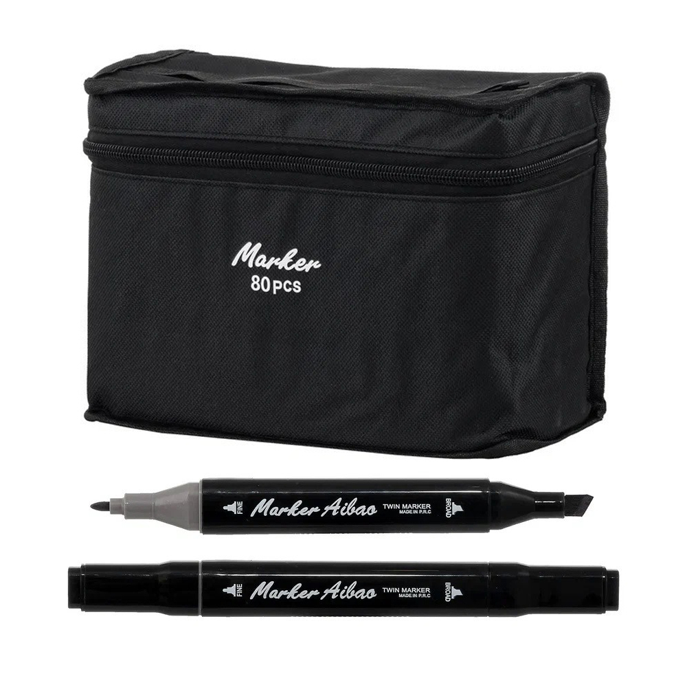 Маркер для скетчинга, двусторонние, Basir, четырехгранные, спиртовые, 80 шт