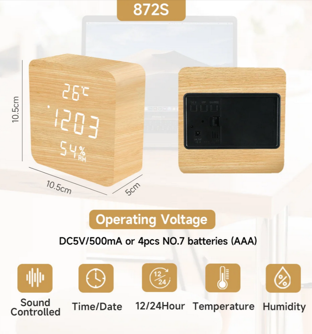 Часы VST-872S-6 White (C/дата/деревянный корпус) USB