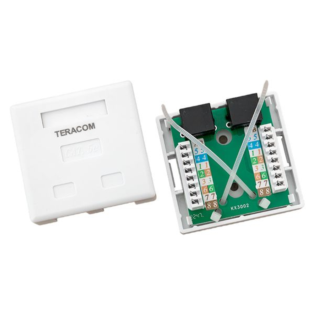 Розетка настенная TERACOM Cat.5E неэкранированная 2 порта RJ-45 Dual IDC белая