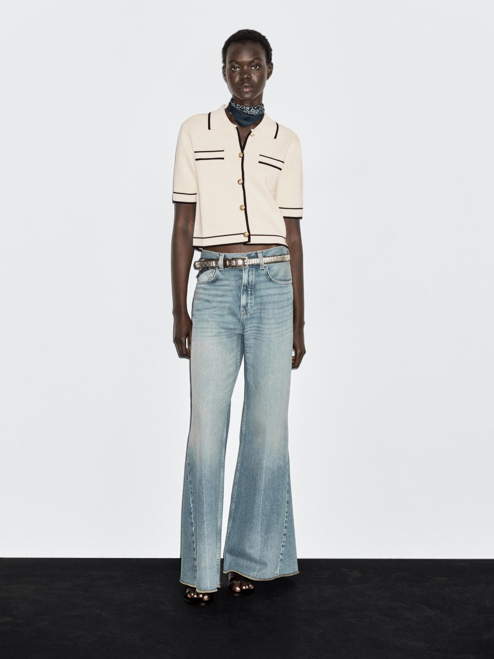 Massimo Dutti Кардиган с короткими рукавами и пуговицами, натуральный/кремовый