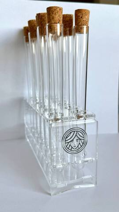 Statyw na probówki + 12 szklanych probówek