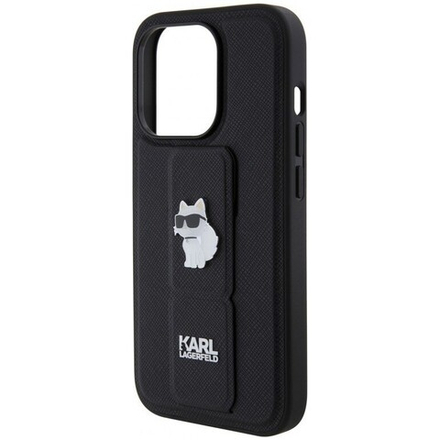 Чехол Karl Lagerfeld GripStand PU Saffiano NFT Choupette metal для iPhone 15 Pro Hard Black(Чёрный)