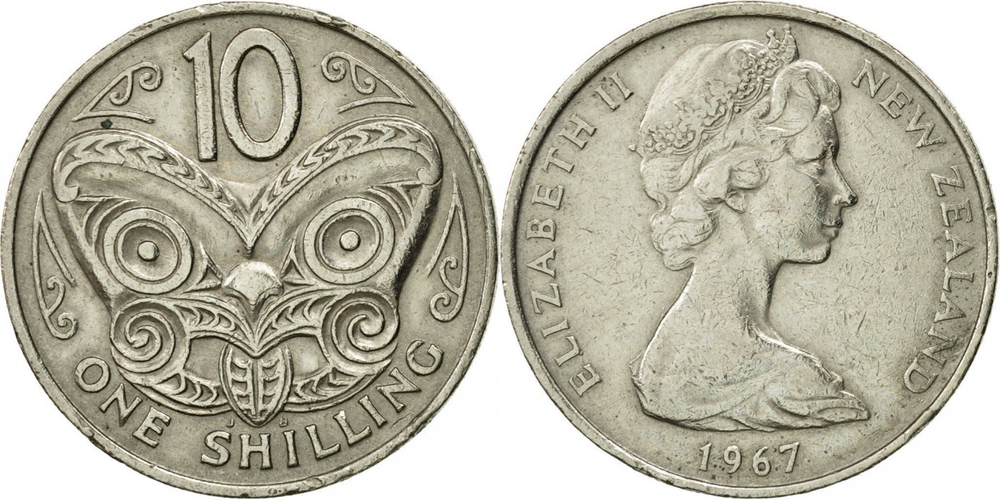 Новая Зеландия 10 центов, 1967 - 1969 Маска XF
