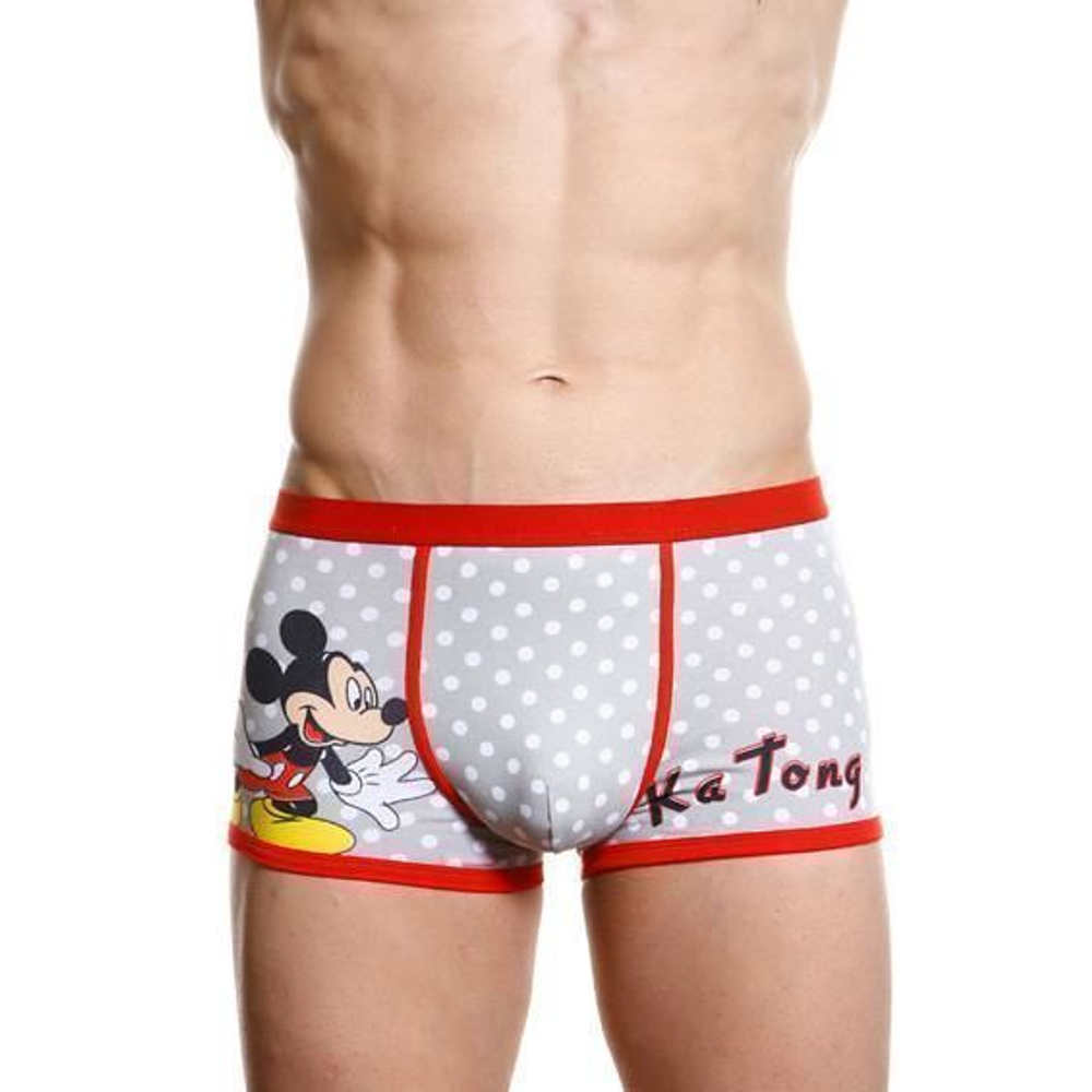 Мужские трусы боксеры Mickey Mouse серые с красной окантовкой