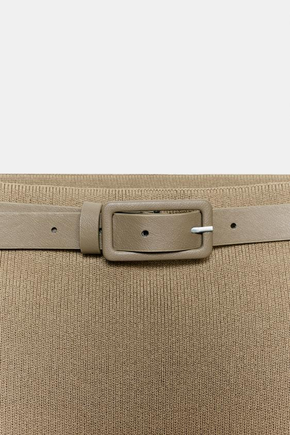 ZARA ТРИКОТАЖНАЯ ЮБКА С РЕМНЕМ, СВЕТЛЫЙ ХАКИ