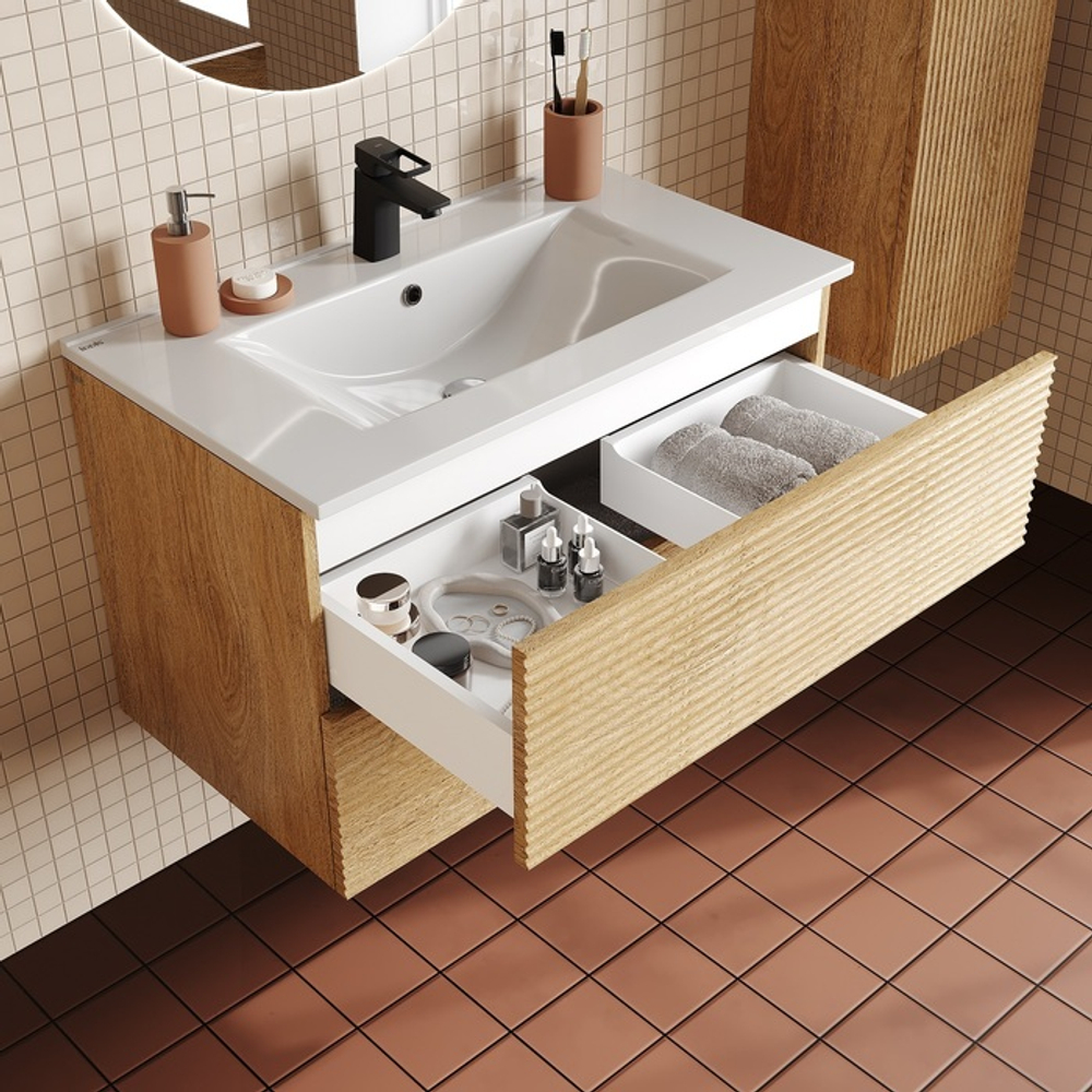 Тумба с умывальником IDDIS Bild, подвесная, 80 см, дуб светлый, BIL80V0i95K