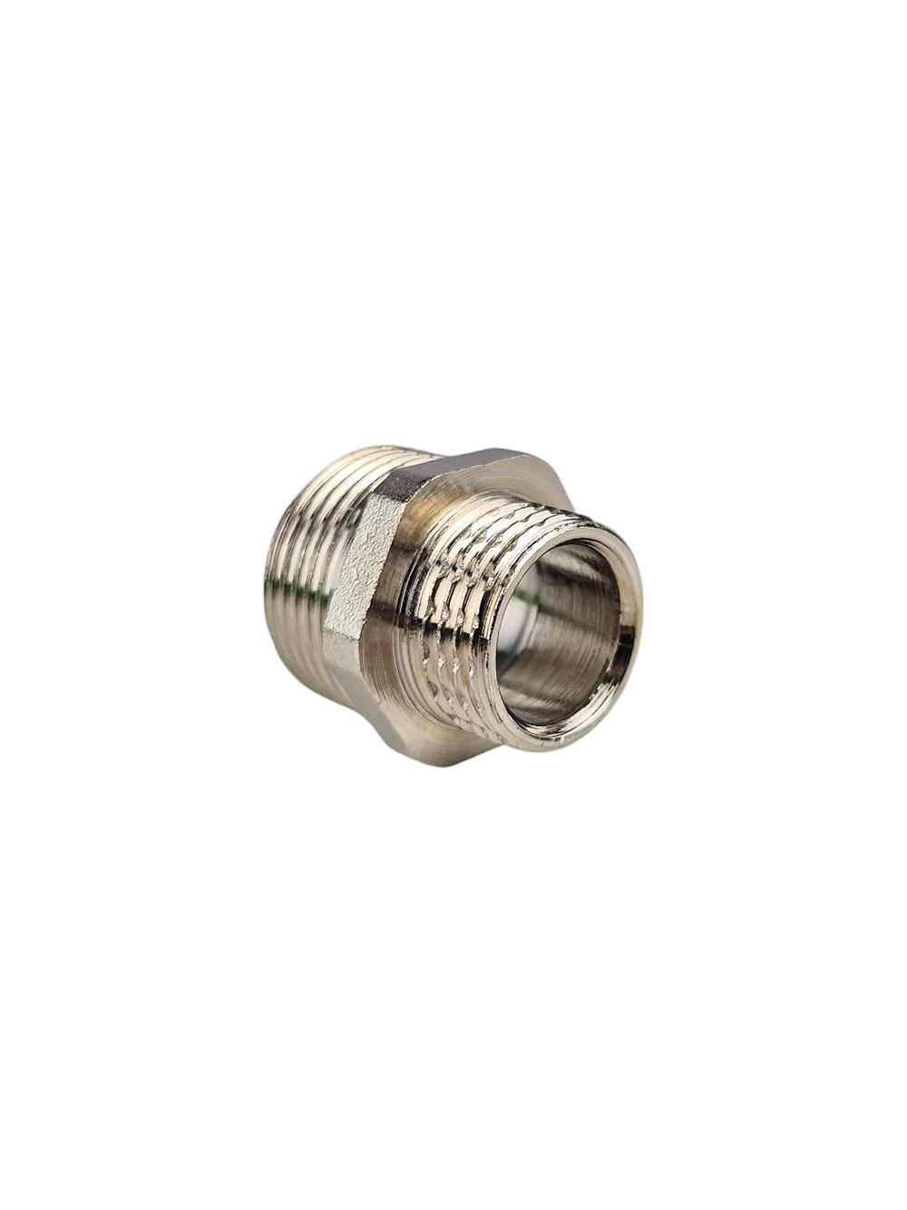 Ниппель переходной, латунь, наружная резьба 3/4"х1/2", никель, RTP