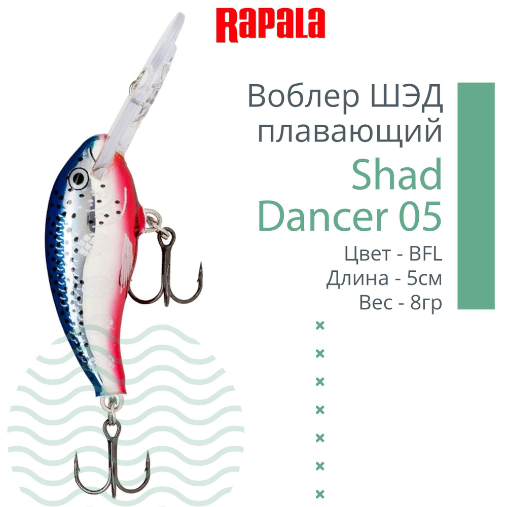 Воблер Shad Dancer 05, 5см, 8гр, цвет FT, плавающий