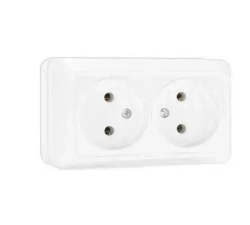 Розетка Двойная открытой установки Белая 2-ая без заземления UNIVersal "Олимп" О0102