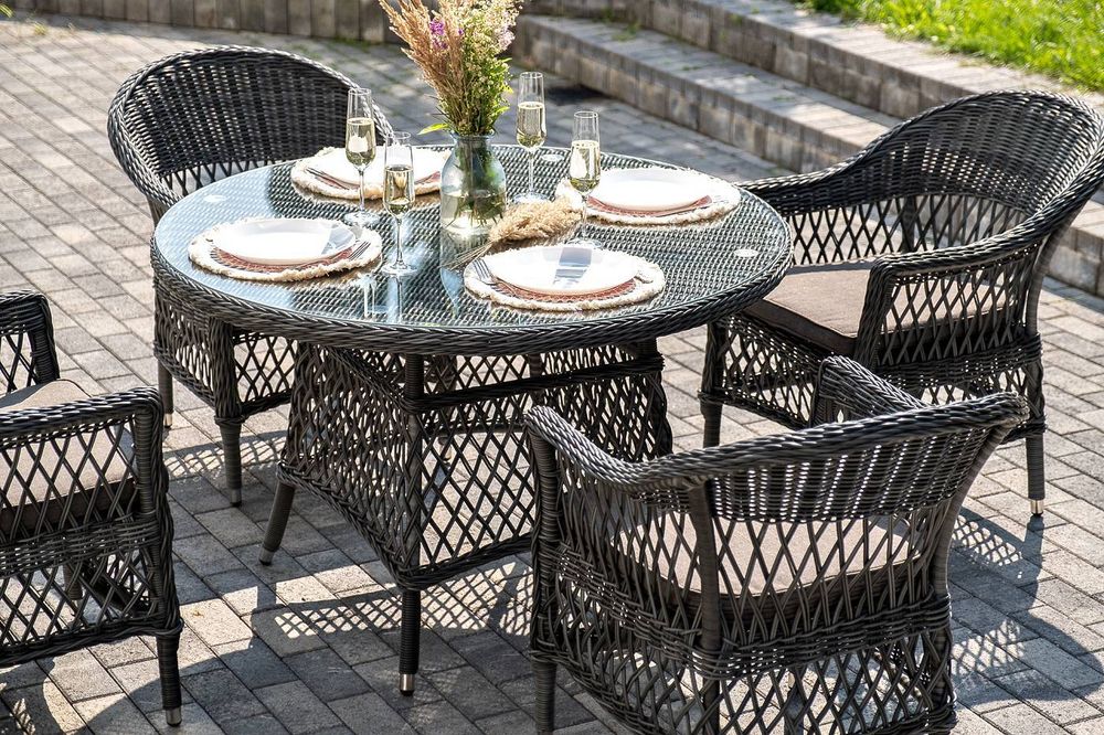 "Дольче" обеденная группа из искусственного ротанга, цвет графит