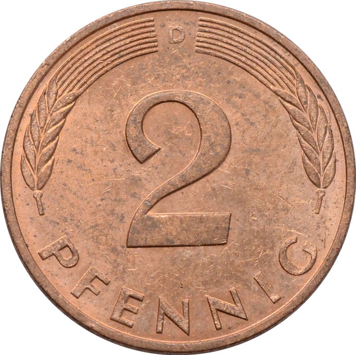 2 пфеннига 1968-2001 Германия (ФРГ)