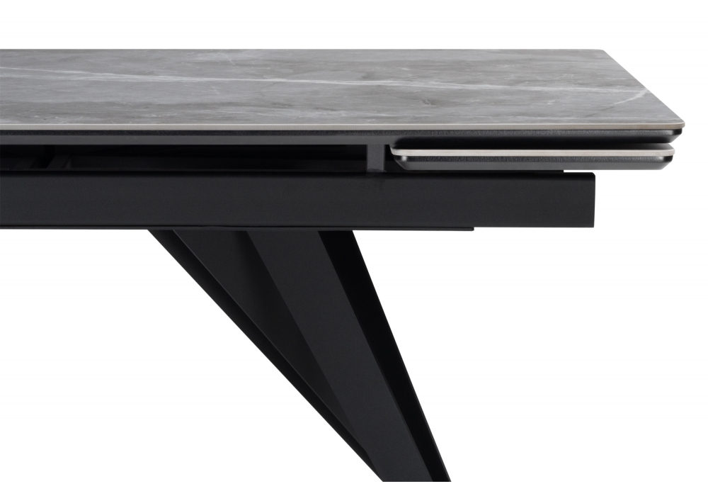 Керамический стол Woodville Дарвин 160(220)х89 серый мрамор larka grey, черный