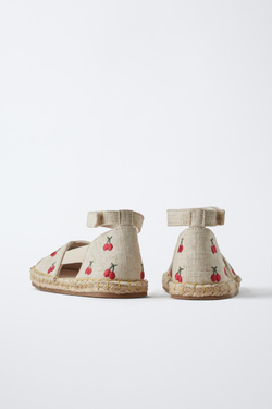 ZARA ТУФЛИ ИЗ ДЖУТА С УЗОРОМ «ВИШНЯ», ЭКРЮ